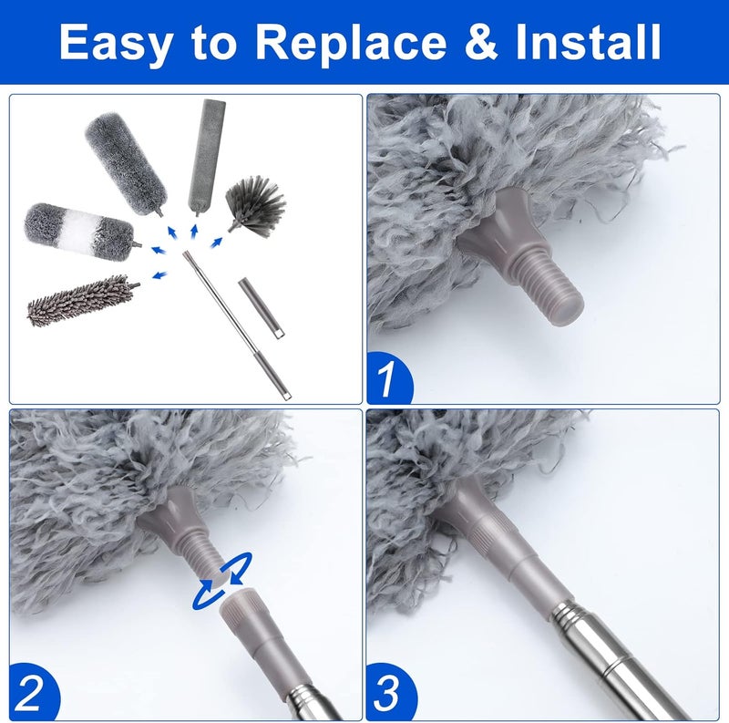 DTZERT Microfiber Duster Kit (11PCS) - Washable Dusters with Extension Pole (30 to 100 in) for Cleaning Ceilings, Fans, Furniture - Image 4